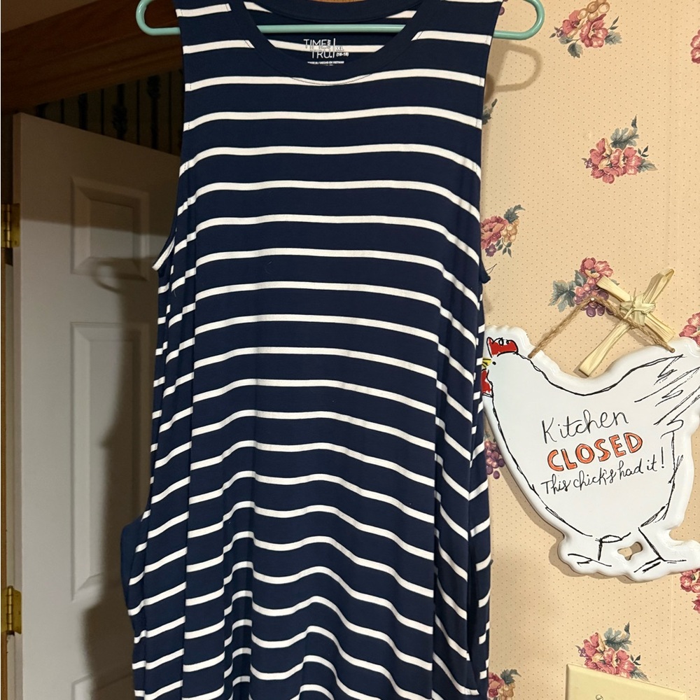 Time and Tru Navy and White Striped Top